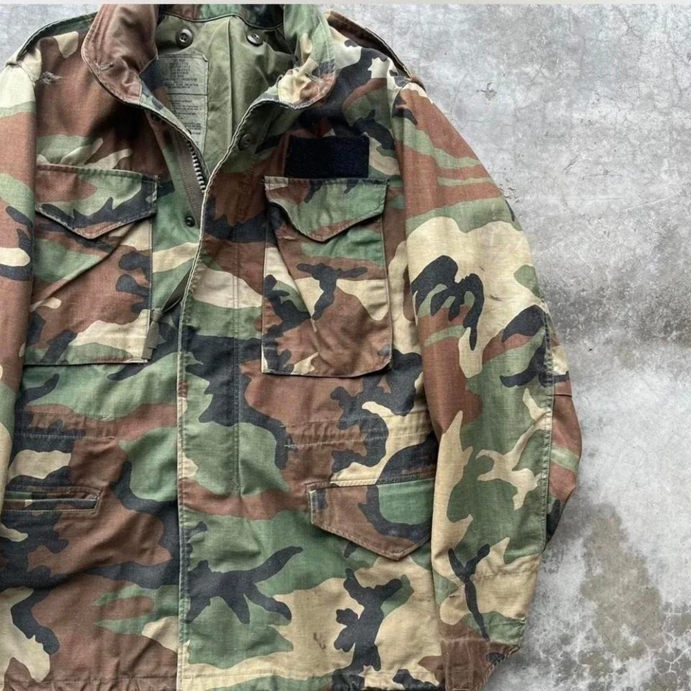 Vintage Military Jacket Men's Small M-65 Cold Weather Field jacket Woodland Camo
